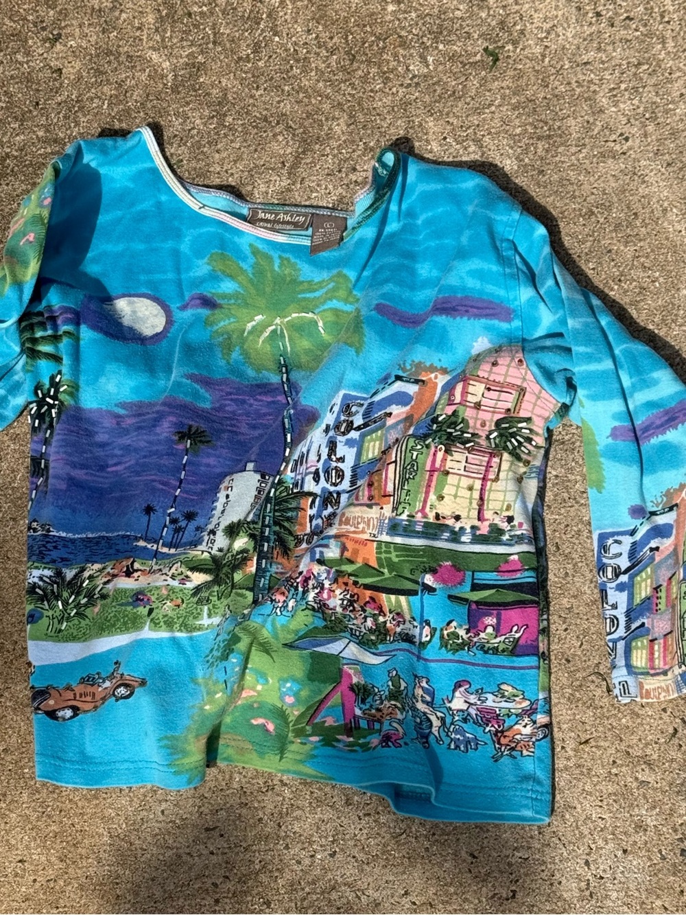 Vintage Womens Jane Ashley Miami Beach Club Scenic 3/4 Sleeve
